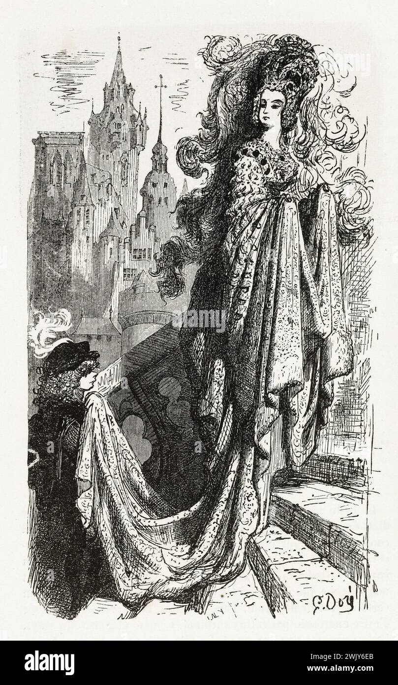 Gustave Doré (1832-1883), designer et les frères Laly (XIXe siècle), graveur. "Le gardien de Dieu." Illustration pour Honoré de Balzac, 'les contes Dranitiques', Paris : Société générale de librairie, 1855'. Paris, Maison de Balzac. 101791-17 gravure sur bois, illustration d'une œuvre littéraire, 19e 19e 19e 19e 19e xixe siècle, gravure Banque D'Images