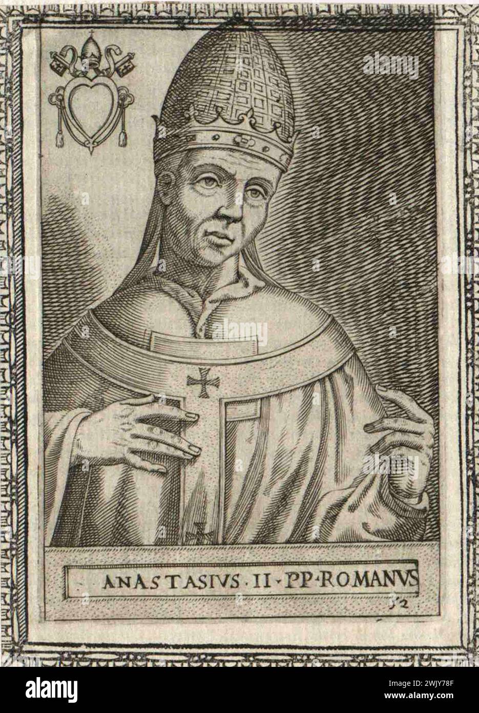 Gravure du XVIe siècle du pape Anastase II qui fut pontife de AD496 à AD498. Il était le 50e pape. Banque D'Images