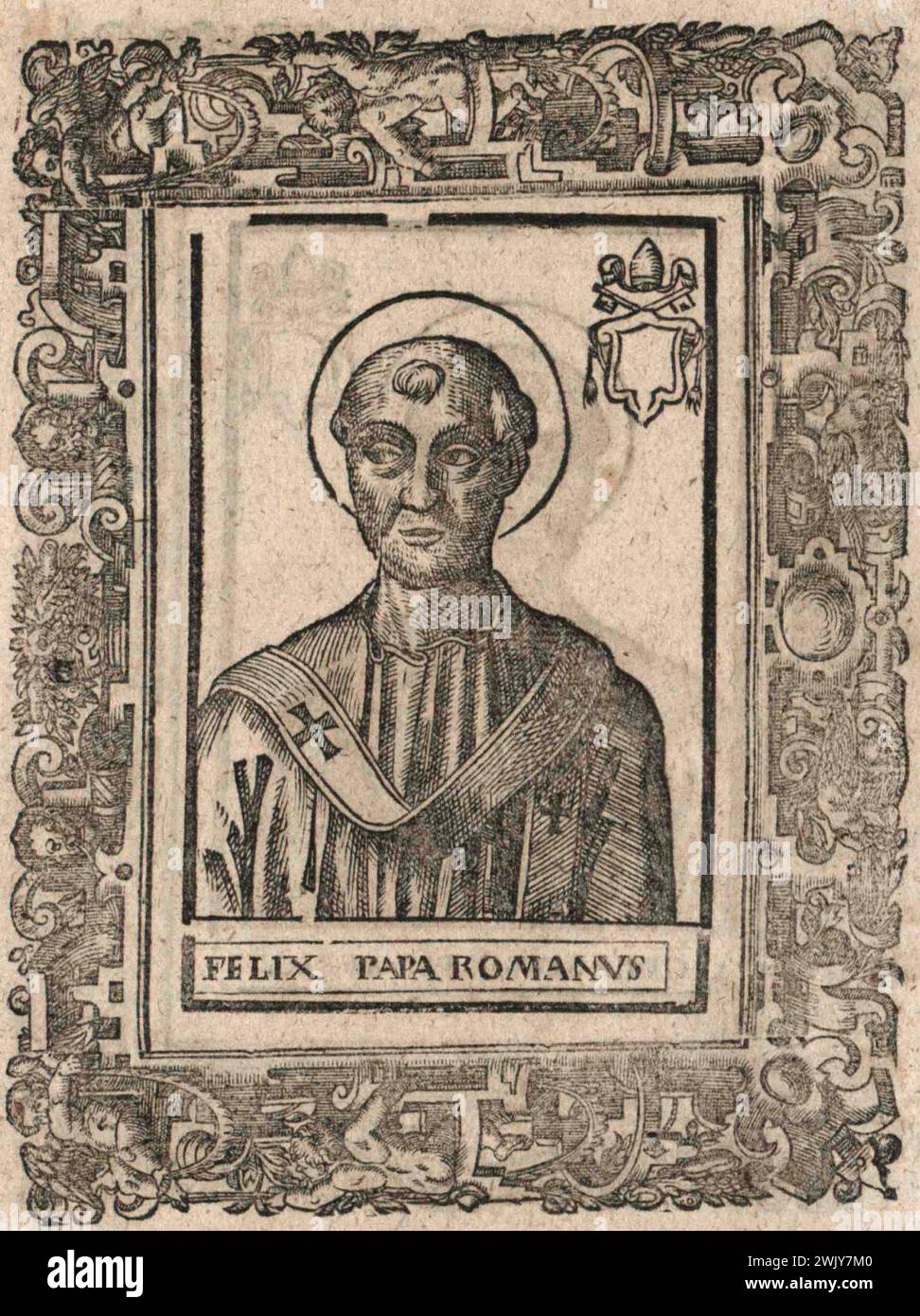 Gravure du XVIe siècle du pape Félix III qui fut pontife de AD483 à AD492. Il était le 48e pape. Banque D'Images