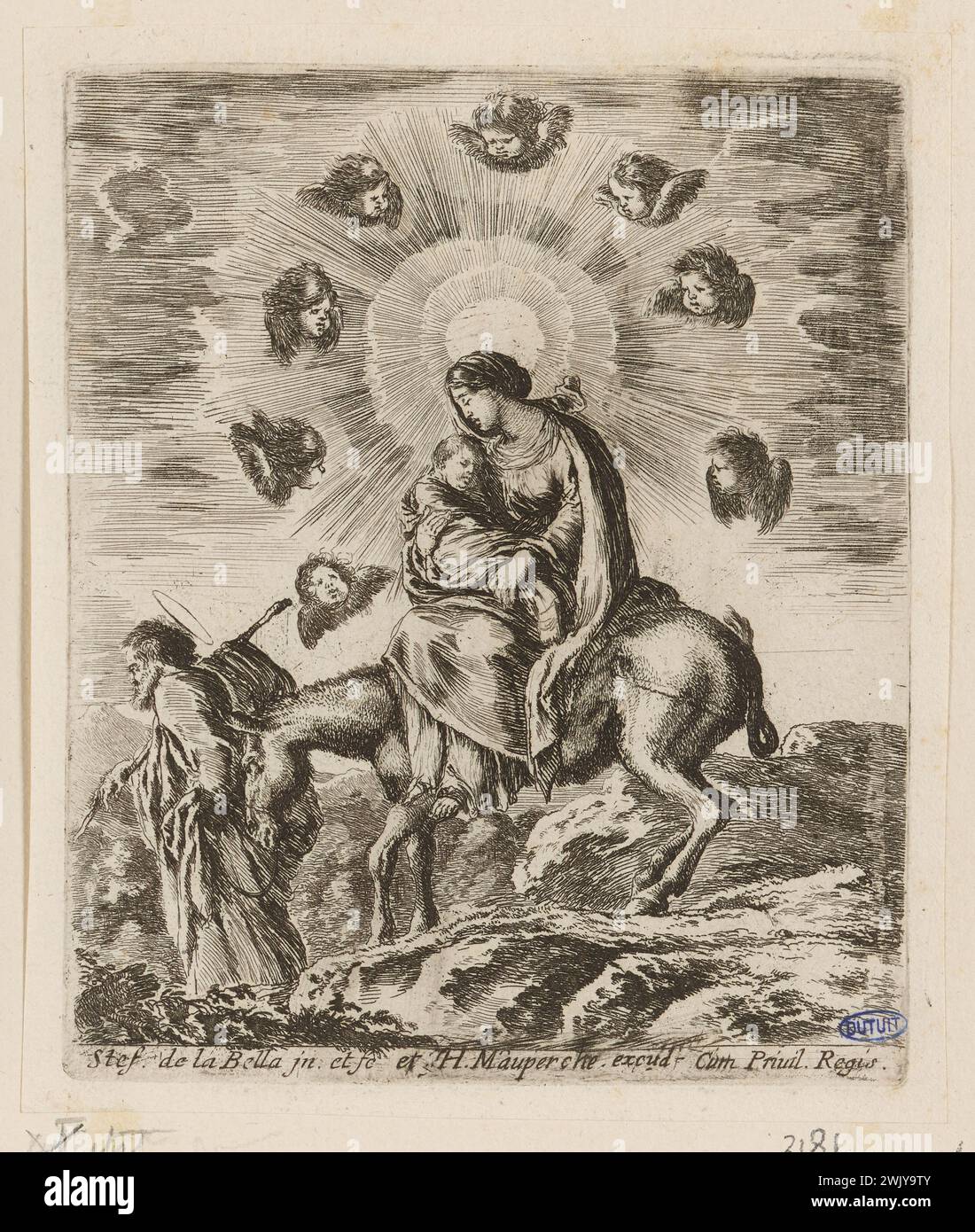 Della Bella, Stefano (dit Étienne de la belle) (n.1610-05-18-D.1664-08-22), vol pour l'Egypte. (A. de Vesme 11 ; Dutuit 159) (titre principal). Gravure. Petit Palais, Musée des Beaux-Arts de la ville de Paris. Banque D'Images