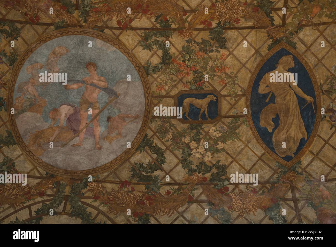 Paul-Albert Baudouin (1844-1931) 'Messidor et l'étude du péristyle, jardin intérieur, petit palais'. Fresque. 1909-1910. Musée des Beaux-Arts de la ville de Paris, petit Palais. 99859-2 année 1900, beau temps, décor peint, fresque, 20ème XXème XX 20ème XXème siècle Banque D'Images