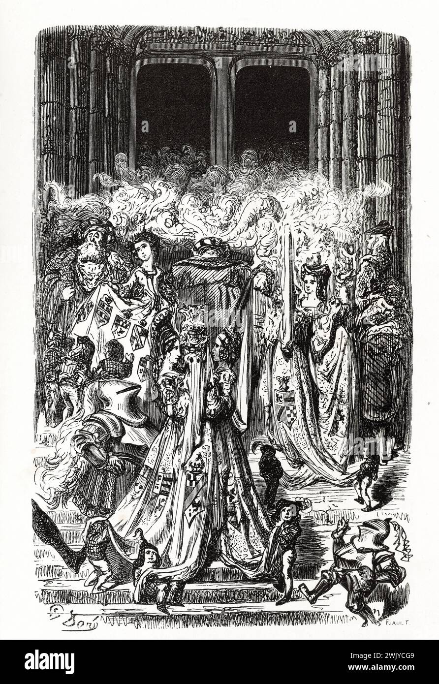 Gustave Doré (1832-1883), designer et Paul Riault (XIXe siècle), graveur. 'Masse attestée.' Illustration pour Honoré de Balzac, 'les contes drolatiques', Paris : Société générale de librairie, 1855'. Gravure sur bois. Paris, Maison de Balzac. 101783-19 gravure sur bois, illustration d'une œuvre littéraire, 19e 19e 19e 19e 19e xixe siècle, gravure Banque D'Images
