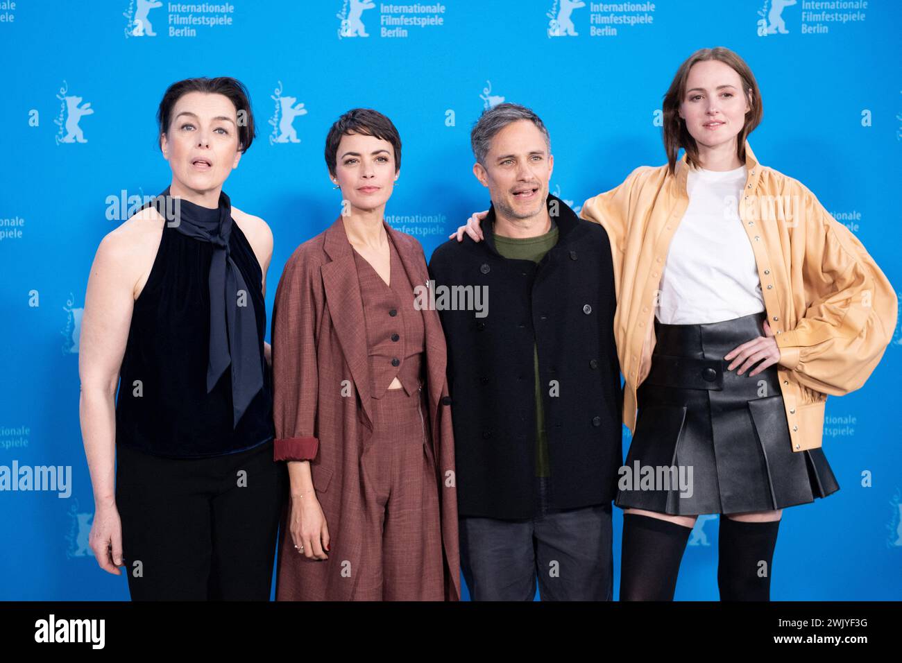 Berlin, Allemagne. 16 février 2024. Olivia Williams, Berenice Bejo, Gael Garcia Bernal et Renate Reinsve à l'Another End Photocall lors du 74e Festival international du film de la Berlinale à Berlin, en Allemagne, le 16 février 2024. Photo par Aurore Marechal/ABACAPRESS.COM crédit : Abaca Press/Alamy Live News Banque D'Images