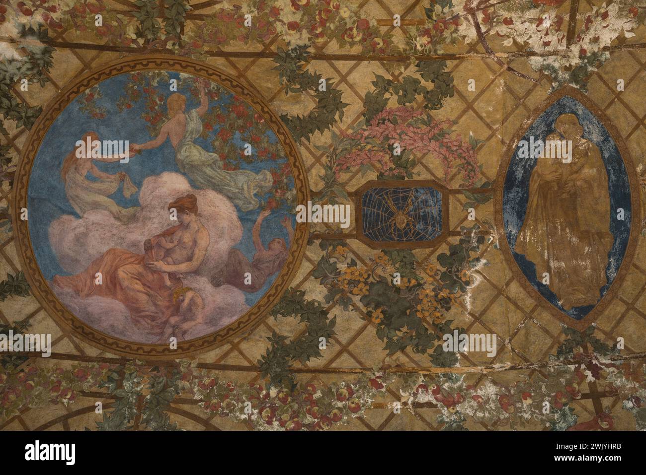 Paul-Albert Baudouin (1844-1931) 'FRUCTIDOR et maternité - voûte du péristyle, jardin intérieur, petit palais'. Fresque. 1909-1910. Musée des Beaux-Arts de la ville de Paris, petit Palais. 99859-4 année 1900, beau temps, décor peint, fresque, 20ème XXème XX 20ème XXème siècle Banque D'Images