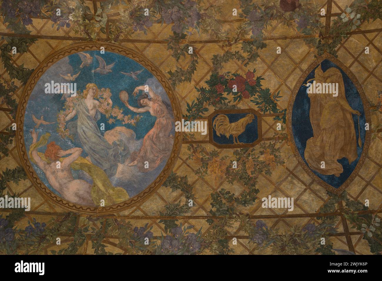 Paul-Albert Baudouin (1844-1931) 'Floréal et travaux domestiques - voûte du péristyle, jardin intérieur, petit palais'. Fresque. 1909-1910. Musée des Beaux-Arts de la ville de Paris, petit Palais. 99858-31 année 1900, beau temps, décor peint, fresque, 20ème XXème XX 20ème XXème siècle Banque D'Images