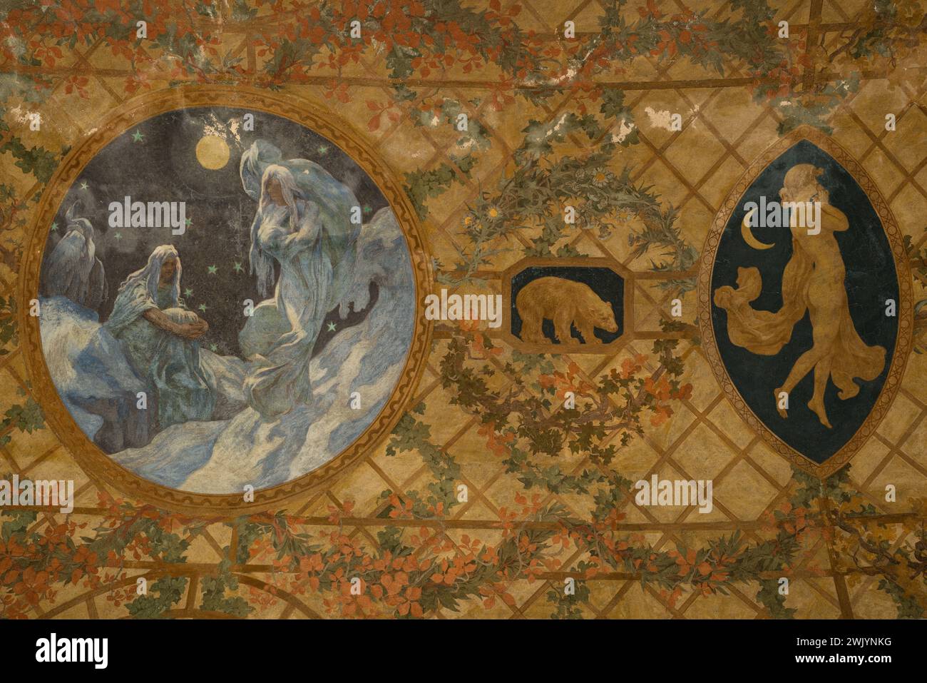 Paul-Albert Baudouin (1844-1931) 'Nivose et sommeil - voûte du péristyle, jardin intérieur, petit palais'. Fresque. 1909-1910. Musée des Beaux-Arts de la ville de Paris, petit Palais. 99858-27 année 1900, beau temps, décor peint, fresque, 20ème XXème XX 20ème XXème siècle Banque D'Images