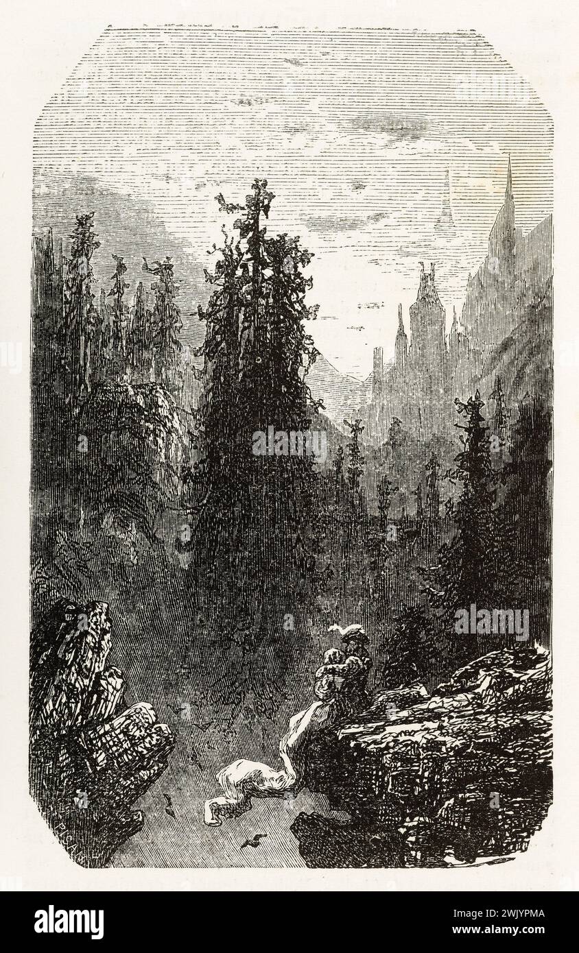 Gustave Doré (1832-1883), designer et HélioDore Pisan (1822-1890), graveur. "Les Ioyes de la solitude." Illustration pour Honoré de Balzac, 'les contes Dranitiques', Paris : Société générale de librairie, 1855'. Paris, Maison de Balzac. 101791-26 gravure sur bois, illustration d'une œuvre littéraire, 19e 19e 19e 19e 19e xixe siècle, gravure Banque D'Images