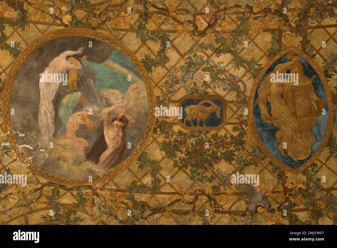 Paul-Albert Baudouin (1844-1931) 'Pluviose et le rêve - voûte du péristyle, jardin intérieur, petit palais'. Fresque. 1909-1910. Musée des Beaux-Arts de la ville de Paris, petit Palais. 99858-28 année 1900, beau temps, décor peint, fresque, 20ème XXème XX 20ème XXème siècle Banque D'Images