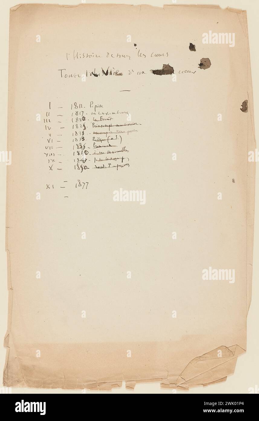 Hugo, Victor (n.1802-02-26-D.1885-05-22), chemise l'histoire de tous les cœurs-toute la vie d'un cœur (titre factice), 1877. Encre sur papier. Maisons de Victor Hugo Paris - Guernesey. Banque D'Images