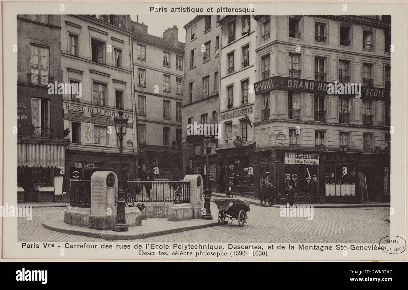 Anonyme, Paris VME-Carrefour des rues de l'École polytechnique, Descartes, et la montagne Ste-Geneviève / Descartes, philosophe célèbre (1596-1650) (titre enregistré (lettre)). Procédé photomécanique. Musée Carnavalet, histoire de Paris. Banque D'Images