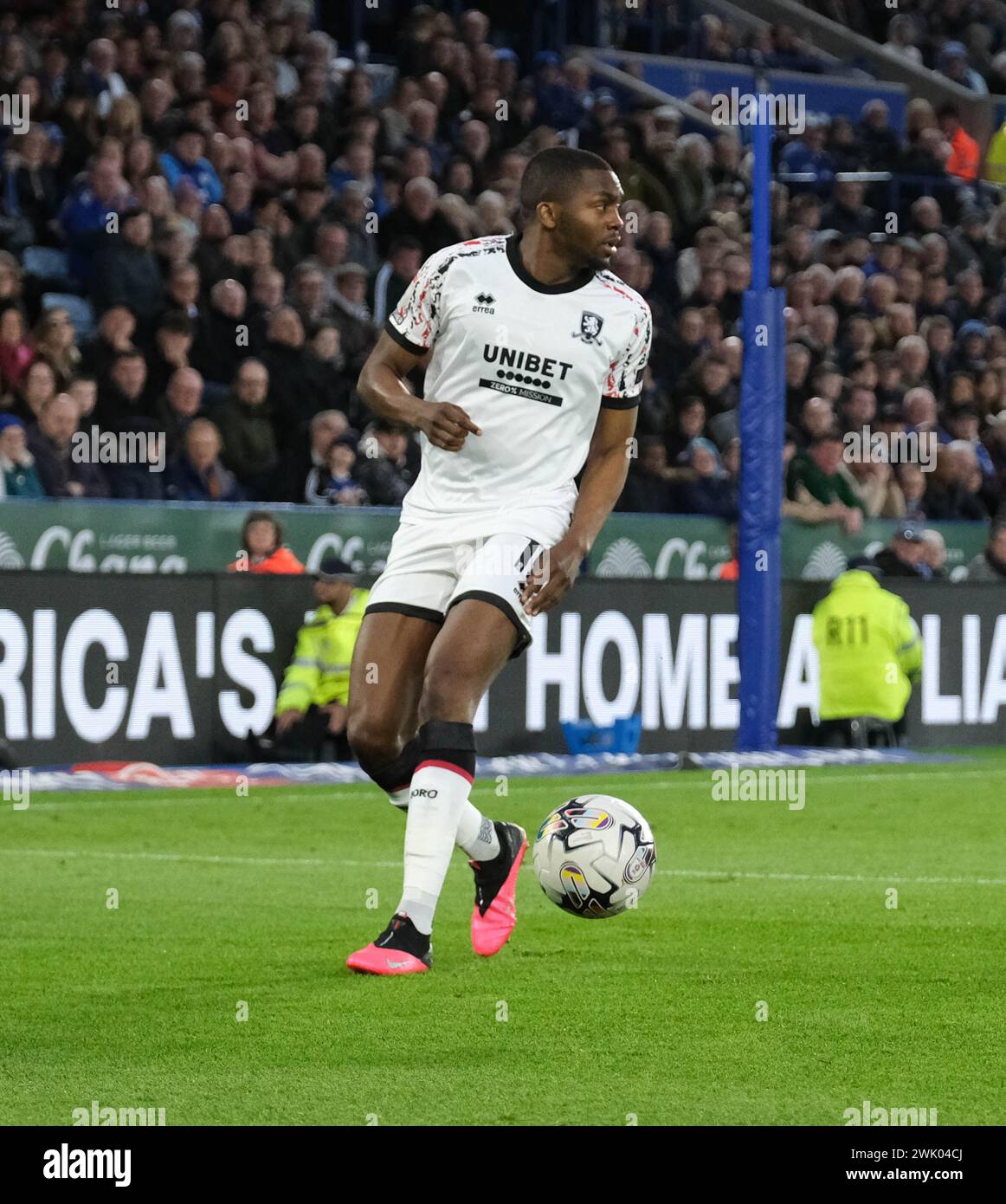 King Power Stadium, Leicester, Royaume-Uni. 17 février 2024. EFL Championship Football, Leicester City versus Middlesbrough ; Anfernee Dijksteel de Middlesbrough crédit : action plus Sports/Alamy Live News Banque D'Images