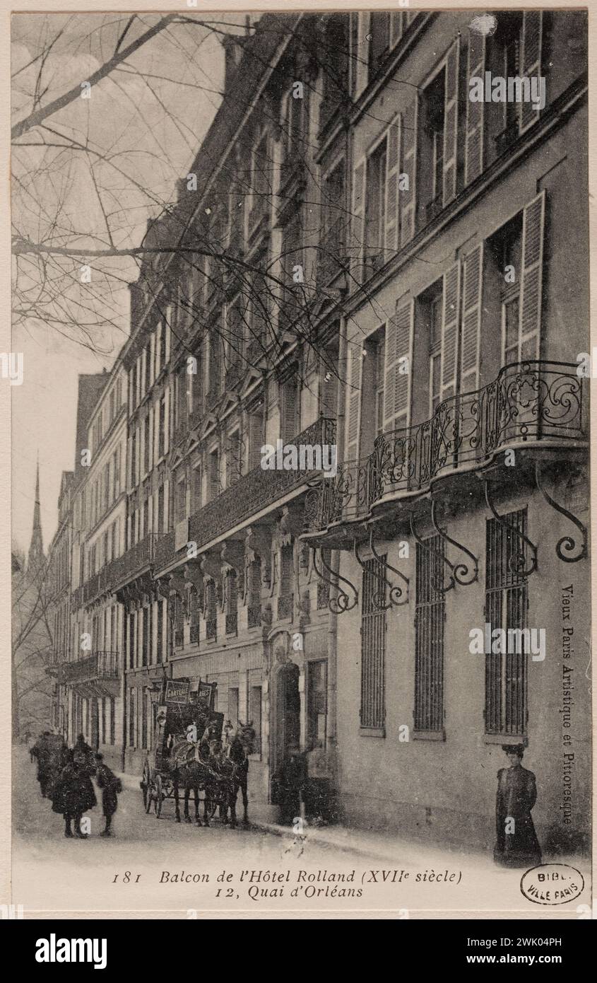 Anonyme, balcon de l'hôtel Rolland (XVIIe siècle) / 12, Quai d'Orléans (titre enregistré (lettre)). Procédé photomécanique. Musée Carnavalet, histoire de Paris. Banque D'Images