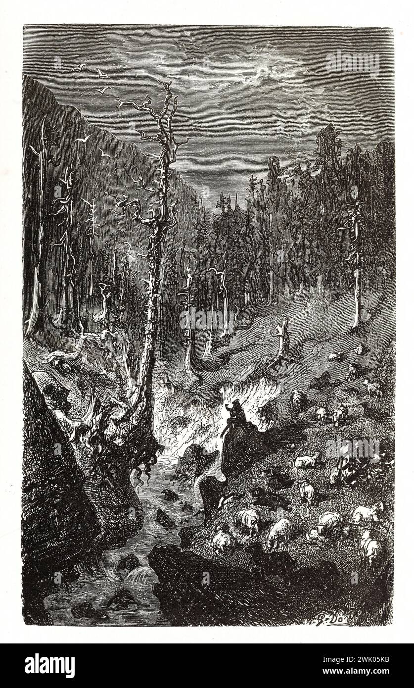 Gustave Doré (1832-1883), designer et François Rouget (1811-1886), graveur. "Le gardien de Bestes." Illustration pour Honoré de Balzac, 'les contes drolatiques', Paris : Société générale de librairie, 1855'. Gravure sur bois. Paris, Maison de Balzac. 101782-10 gravure sur bois, illustration d'une œuvre littéraire, 19e 19e 19e 19e 19e xixe siècle, gravure Banque D'Images
