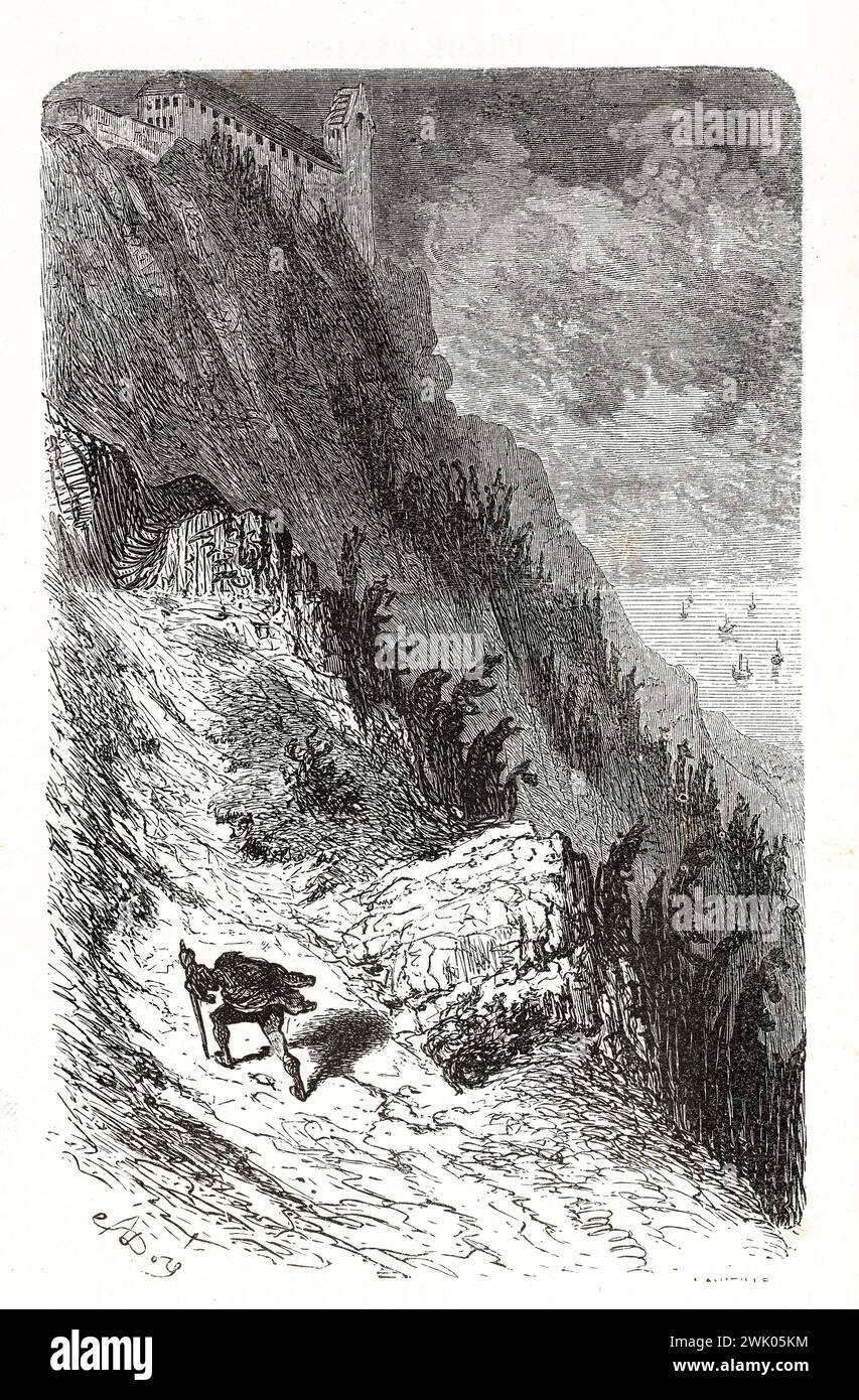 Gustave Doré (1832-1883), designer et Adrien Lavieille (1818-1862), graveur. Pèlerinage au beau René. Illustration pour Honoré de Balzac, 'les contes drolatiques', Paris : Société générale de librairie, 1855'. Gravure sur bois. Paris, Maison de Balzac. 101781-10 gravure sur bois, illustration d'une œuvre littéraire, 19e 19e 19e 19e 19e xixe siècle, gravure Banque D'Images