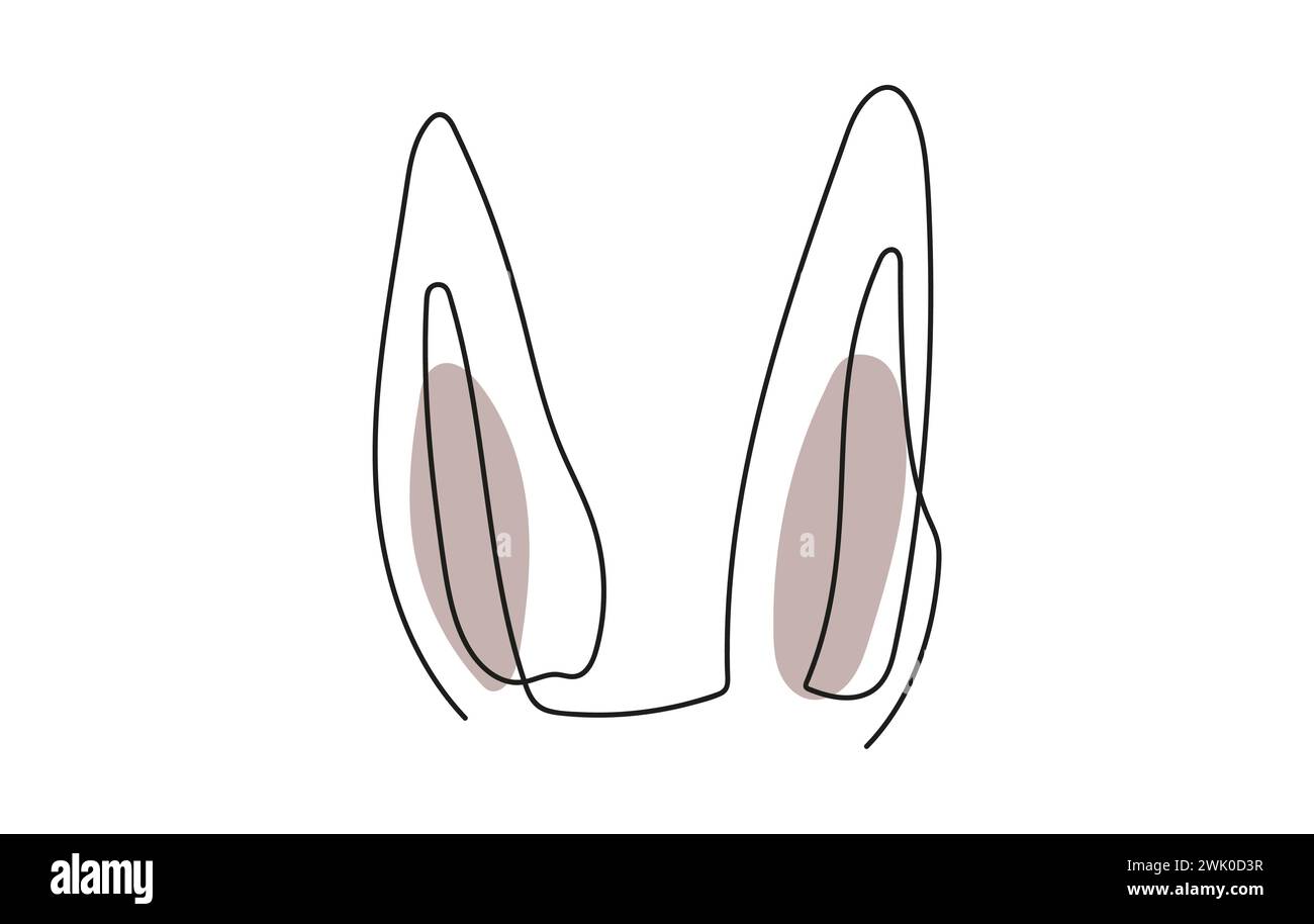 Dessin continu d'une ligne d'oreilles de lapin. Dessin au trait de drôles d'oreilles de lapin de Pâques. Isolé sur fond blanc. Style minimaliste. Élément de conception pour Illustration de Vecteur