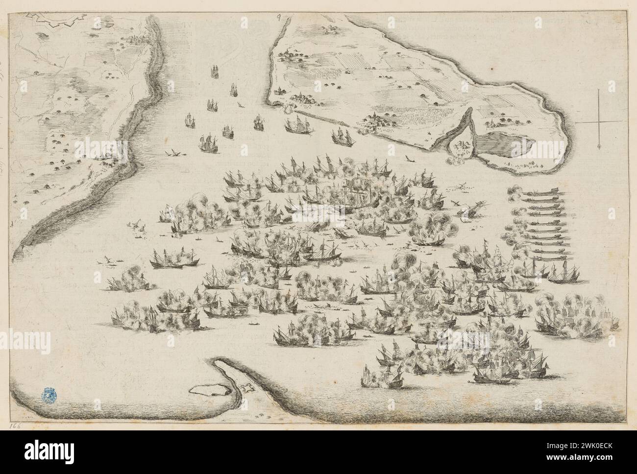 Della Bella, Stefano (dit Étienne de la belle) (n.1610-05-18-D.1664-08-22), vignettes pour le livre les triomphes de Louis le Just XIII du nom de Jean Valdor. Plan du combat naval avant la Rochelle en 1622. (A. de Vesme 956 ; Dutuit 166) (titre principal). Gravure. Petit Palais, Musée des Beaux-Arts de la ville de Paris. Banque D'Images