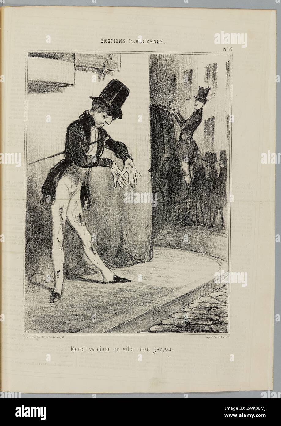 Daumier, Honoré (n.1808-02-26-D.1879-02-10), merci! Va dîner en ville mon garçon. (Titre enregistré (lettre)). Lithographie en noir et blanc sur journal. Maison Balzac. Banque D'Images