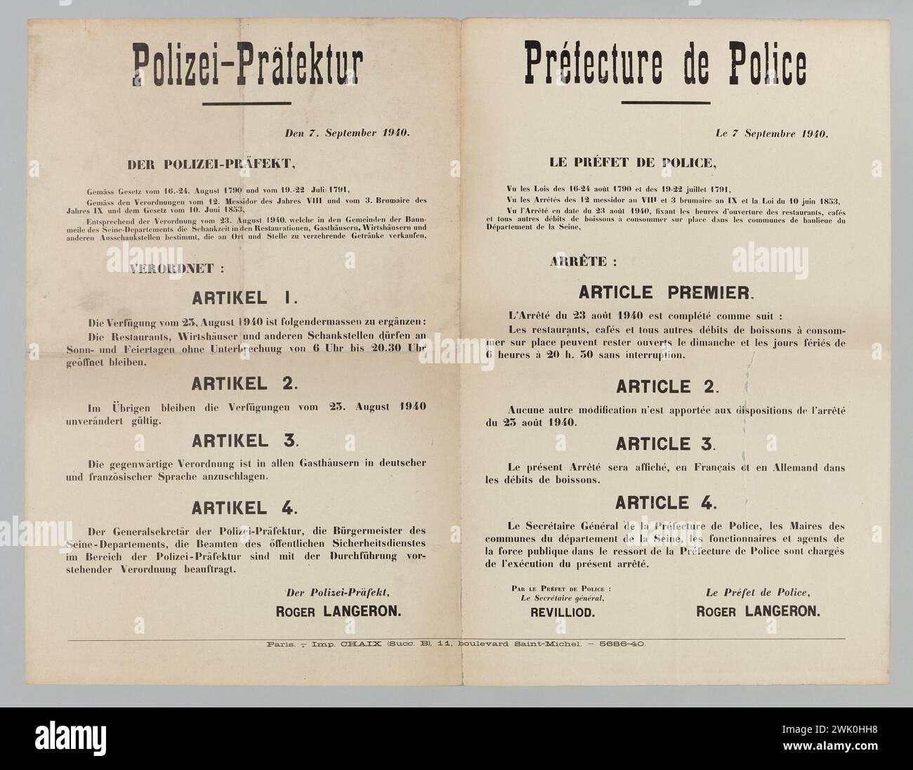 Dial Schoix, police Reduction fournissent le préfet du 1940./ la police-préfet : Musée carnavalt, historis le paris. Banque D'Images