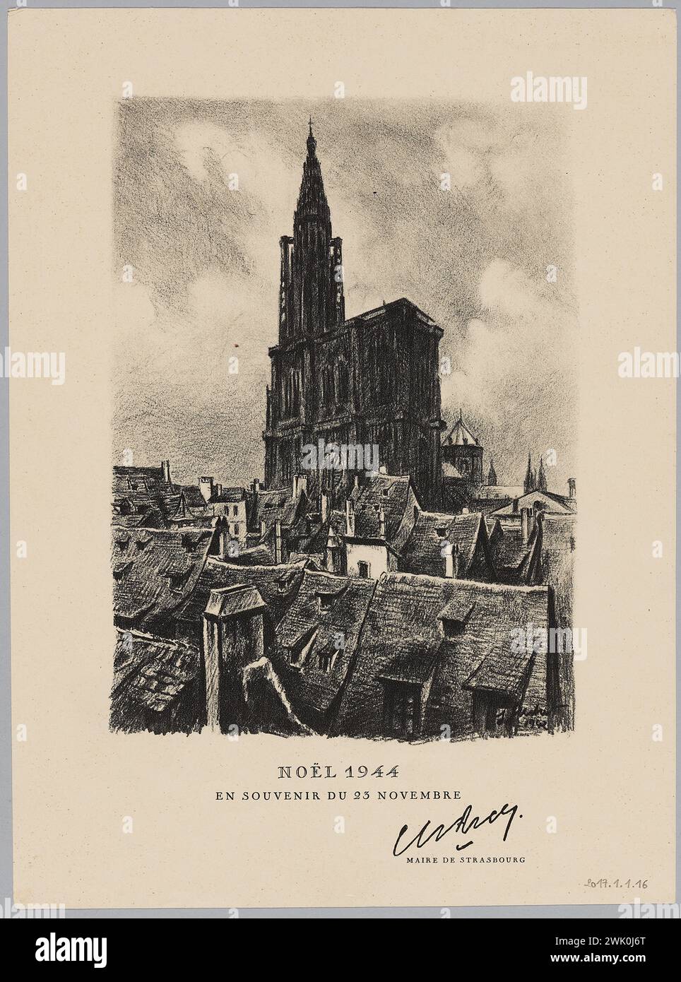 Frey, Charles (N.1888-02-26-D.1955-10-14), Noël 1944-à la mémoire du 23 novembre (cathédrale de Strasbourg) (titre décerné), 1944-11-23. Papier imprimé, encre. Musée de la libération de Paris - Musée général Leclerc - Musée Jean Moulin. Banque D'Images