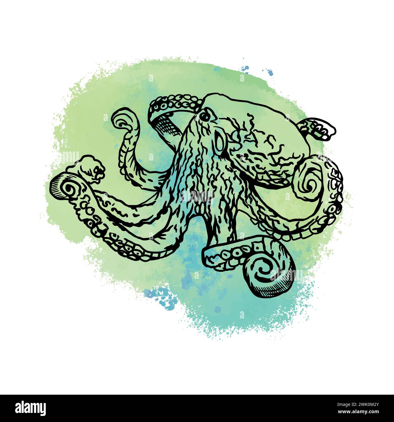 Graphismes Octopus. Illustration vectorielle avec un point bleu sur le fond. Élément de conception pour cartes, couvertures, affiches, bannières, emballages, étiquettes. Illustration de Vecteur