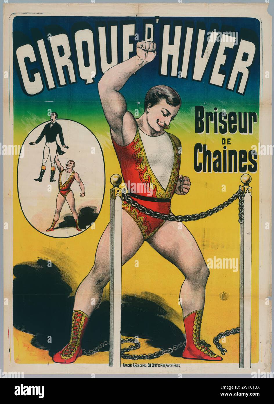 Anonyme, Winter Circus/ breaker/ de/ chaines [sic] (titre enregistré (lettre)), 1888. Lithographie couleur .. Musée Carnavalet, histoire de Paris. Banque D'Images