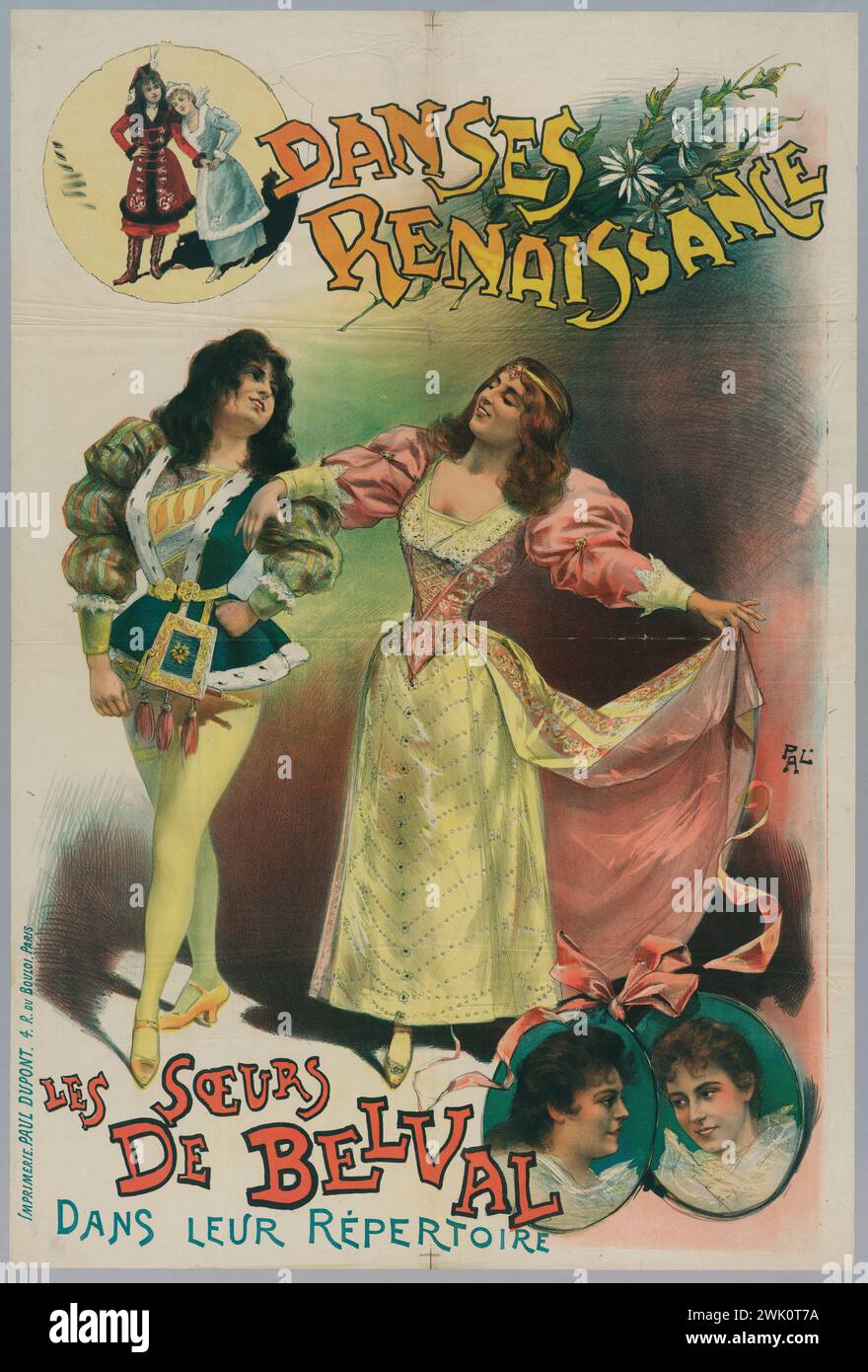 PAL, Jean (dit Jean paléologue) (n.1860 - D.1942), danses Renaissance/ les Sisters/ de Belval/ dans leur répertoire (titre enregistré (lettre)), 1897. Lithographie en couleurs. Musée Carnavalet, histoire de Paris. Banque D'Images