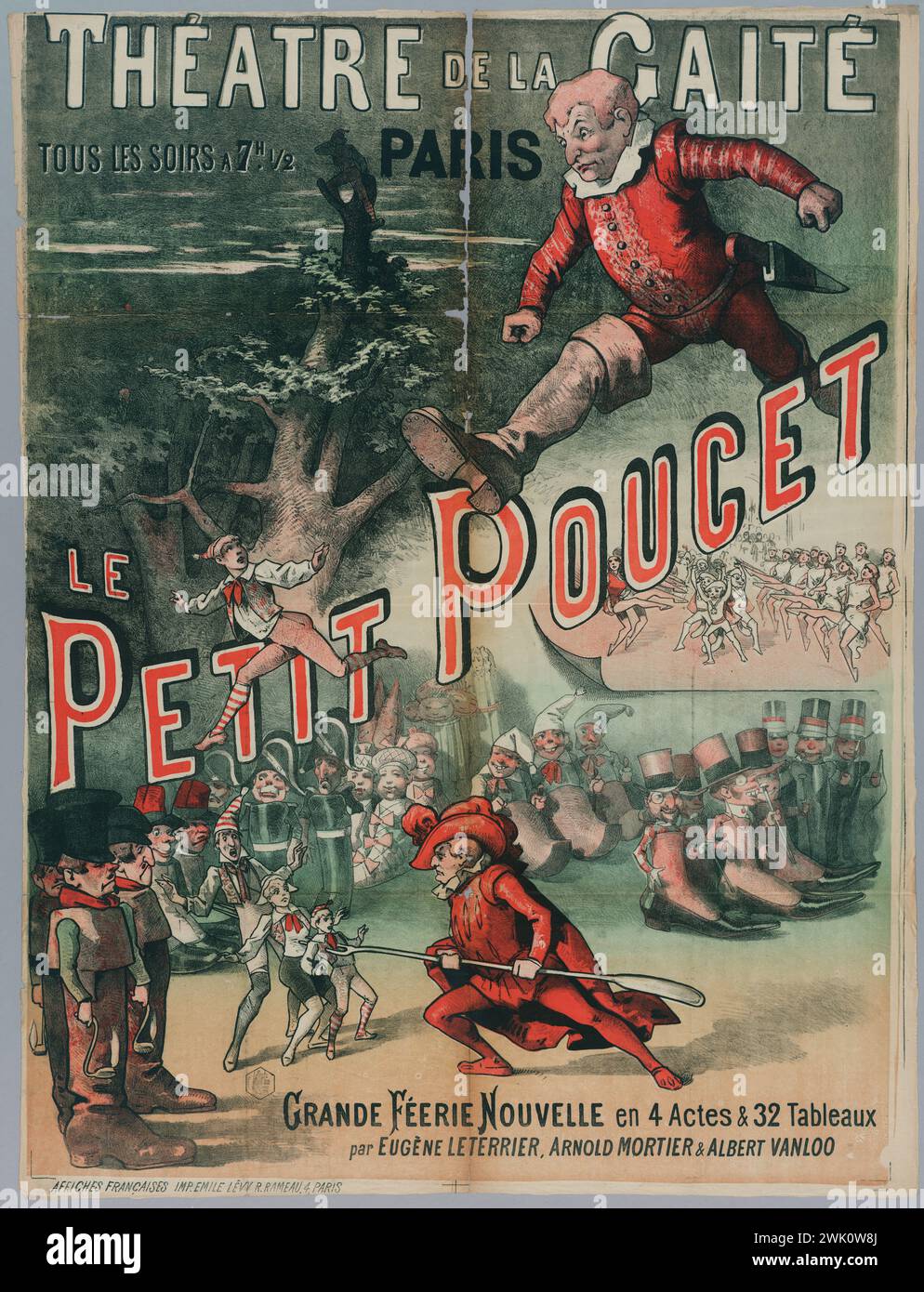 Anonyme, théâtre du joyeux/ tous les soirs à 7h. 1/2/ le/ le/ petit Poucet/ Grande Feerie Nouvelle en 4 actes & 32 tables/ par Eugene Leterrier, Arnold mortier & Albert Vanloo (titre enregistré (lettre)), 1885. Lithographie en couleurs. Musée Carnavalet, histoire Banque D'Images