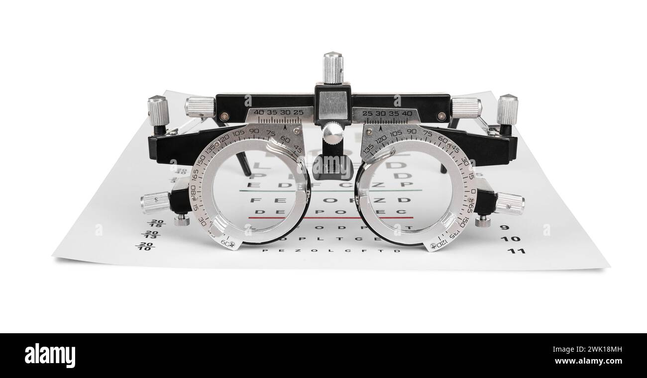 Cadre d'essai et diagramme de test de vision isolé sur blanc Banque D'Images