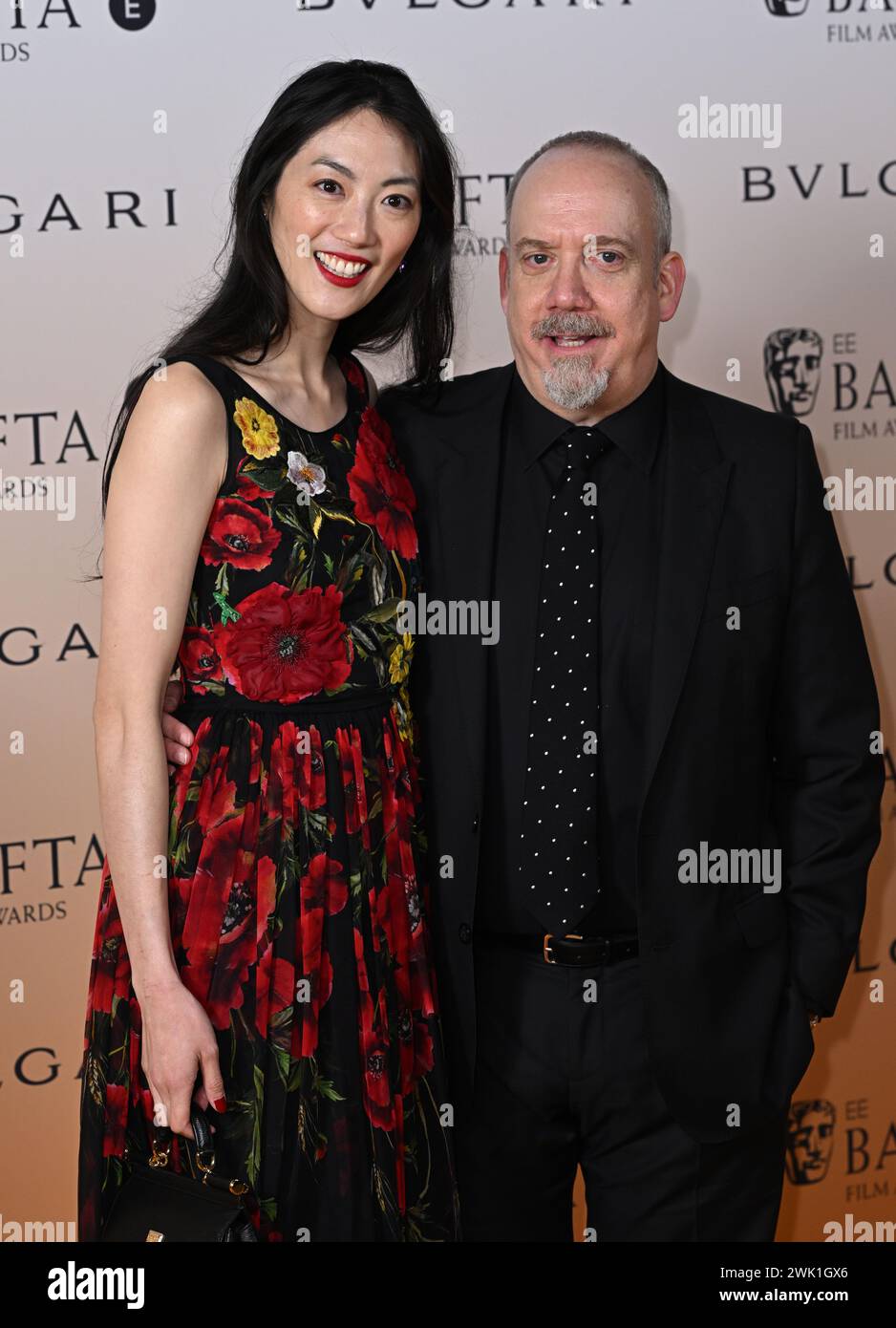 Londres, Royaume-Uni. 17 février 2024. Clara Wong et Paul Giamatti arrivant au 2024 EE BAFTA Nominees’ Party, soutenu par BULGARI, la National Gallery. Crédit : Doug Peters/EMPICS/Alamy Live News Banque D'Images