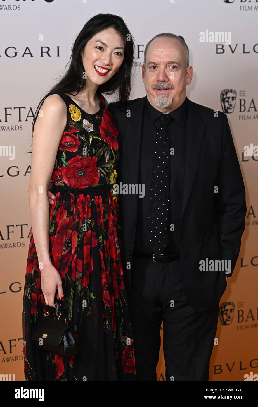 Londres, Royaume-Uni. 17 février 2024. Clara Wong et Paul Giamatti arrivant au 2024 EE BAFTA Nominees’ Party, soutenu par BULGARI, la National Gallery. Crédit : Doug Peters/EMPICS/Alamy Live News Banque D'Images