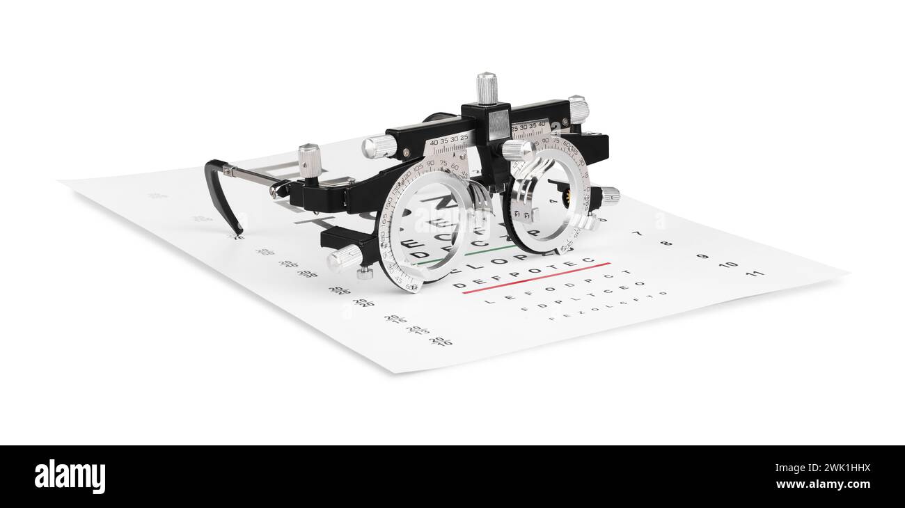 Cadre d'essai et diagramme de test de vision isolé sur blanc Banque D'Images