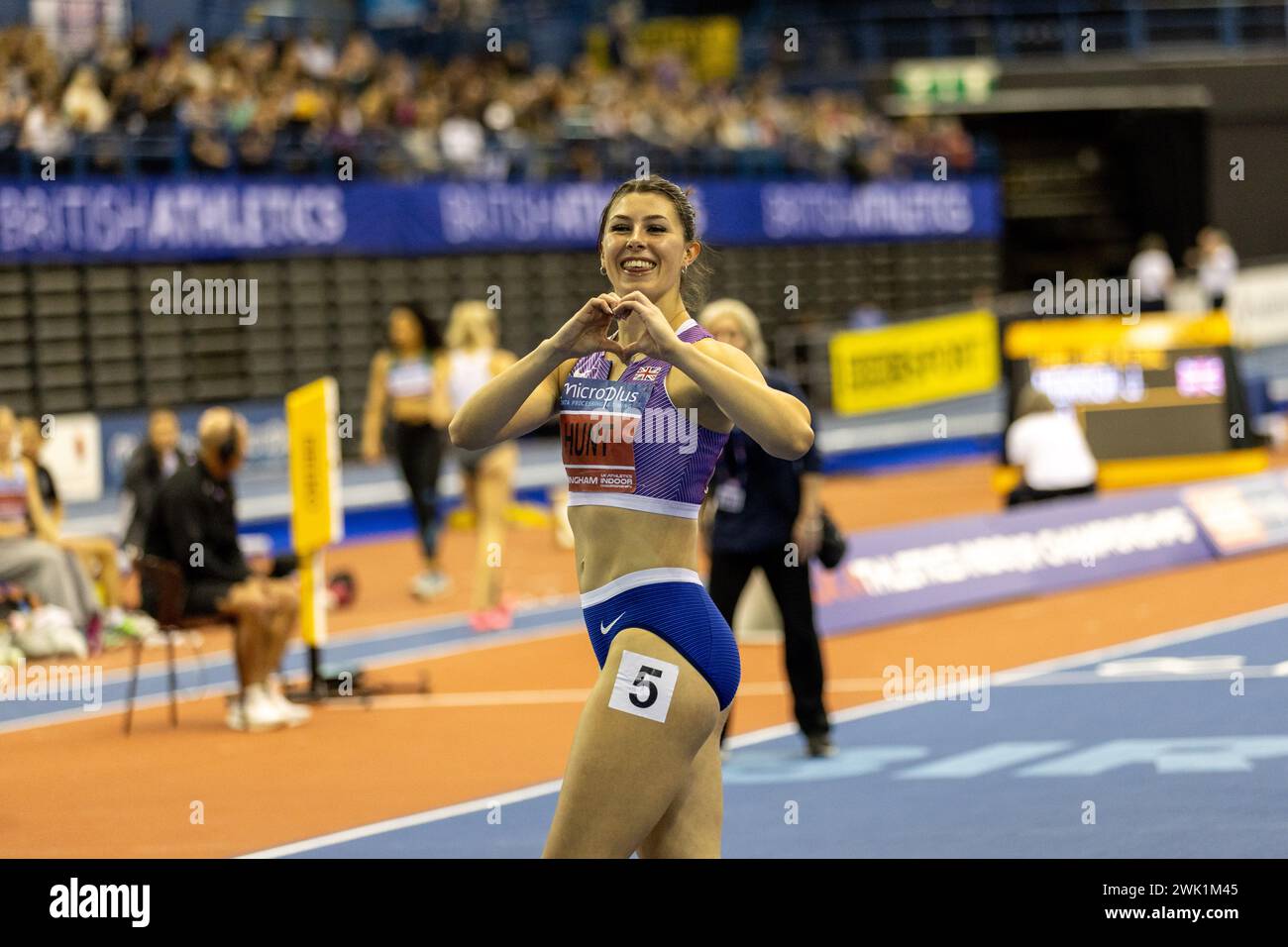 Birmingham, 17 février 2024, 60m Women final- HUNT Amy Winner, Credit : Aaron Badkin/Alamy Live News Banque D'Images