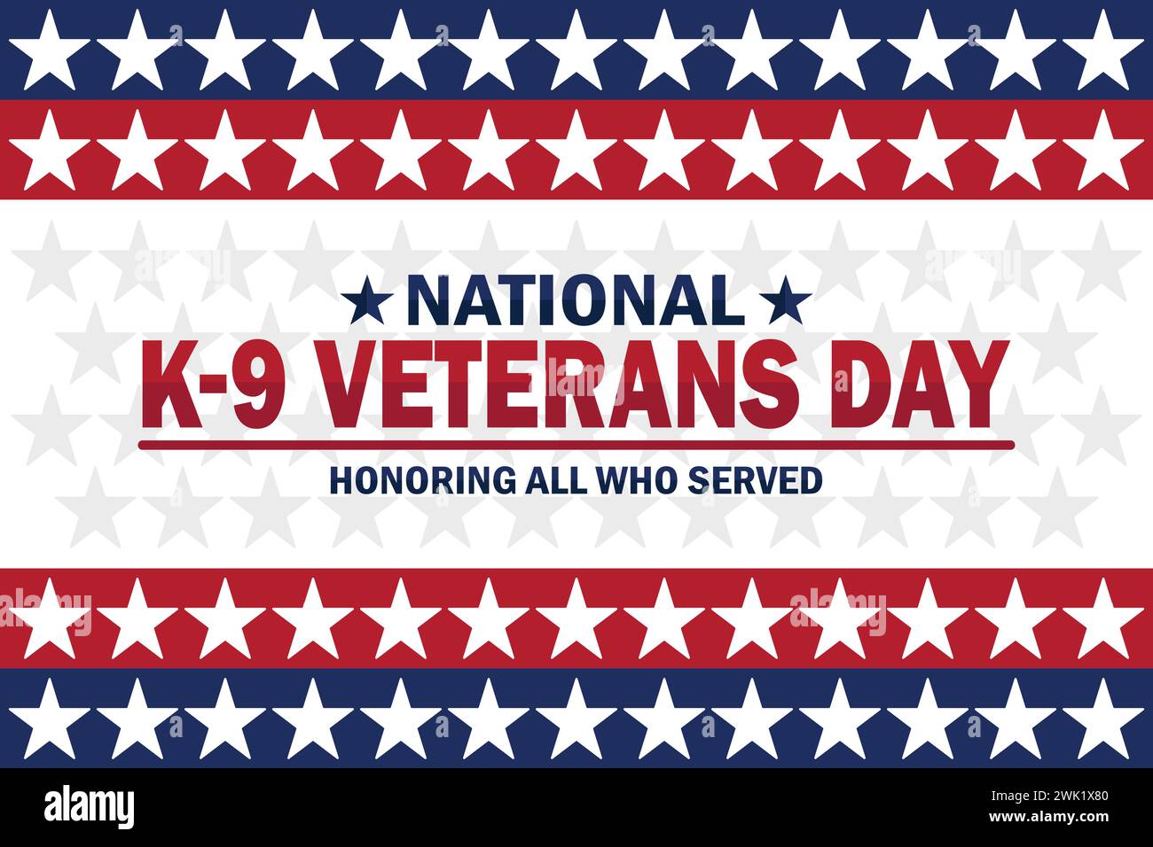 National K 9 Veterans Day fond d'écran moderne avec étoiles et typographie. Honorer tous ceux qui ont servi. Journée nationale des anciens combattants K 9, contexte Illustration de Vecteur