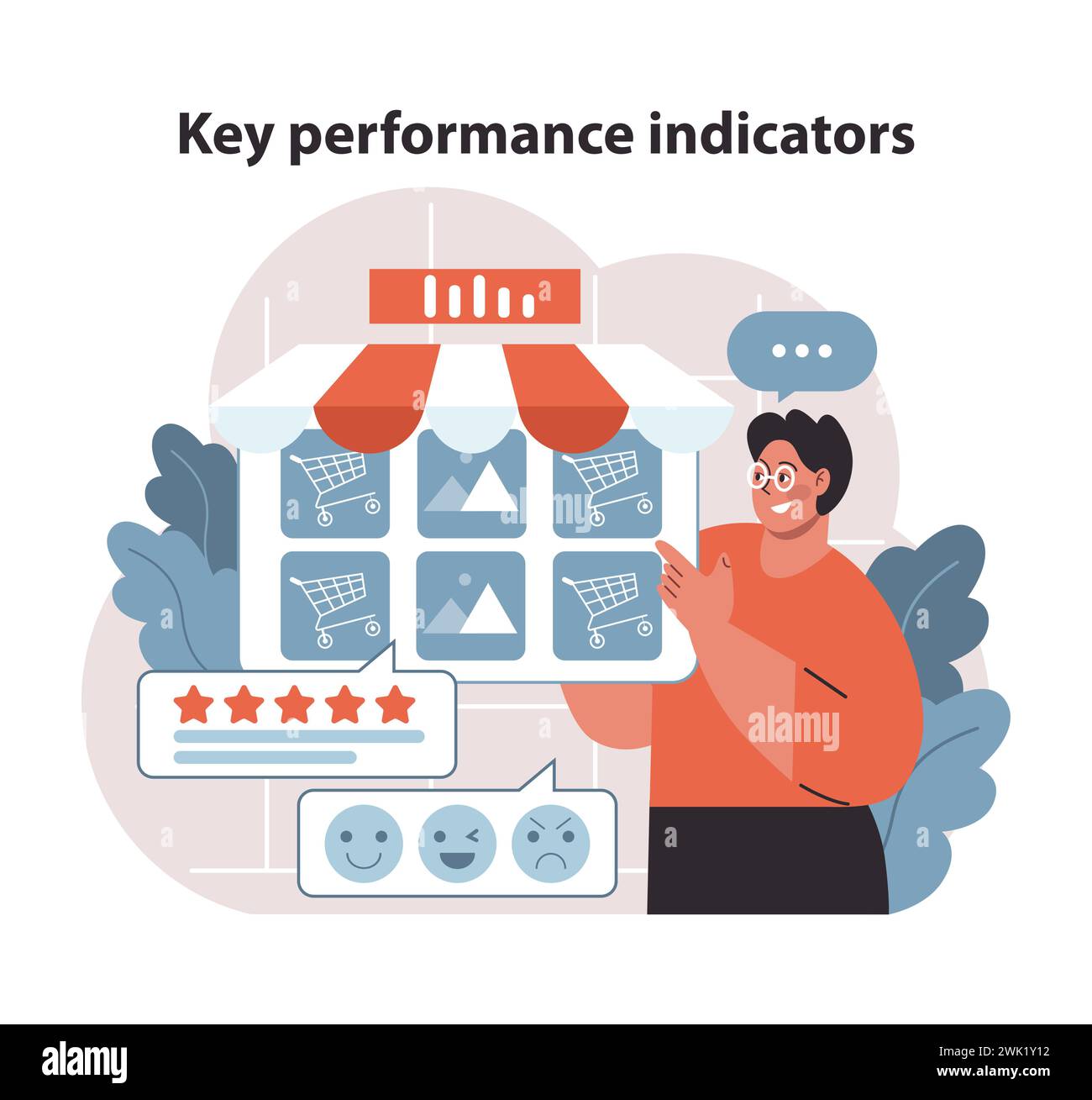 Indicateurs de performance clés dans le secteur de la vente au détail. Suivi détaillé de la satisfaction client et des indicateurs de ventes. Guide visuel pour comprendre la santé et les facteurs de réussite de la vente au détail. Vecteur plat. Illustration de Vecteur