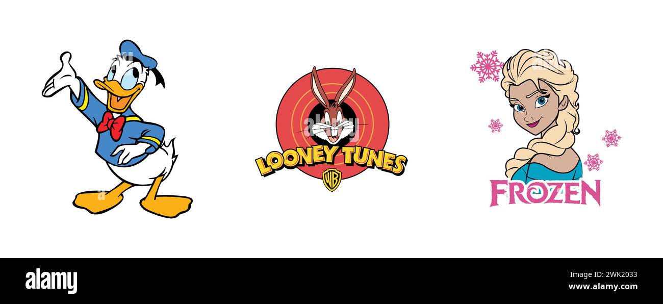 FROZEN, Looney Tunes, Donald Duck. Collection de logos éditoriaux Arts et design. Illustration de Vecteur