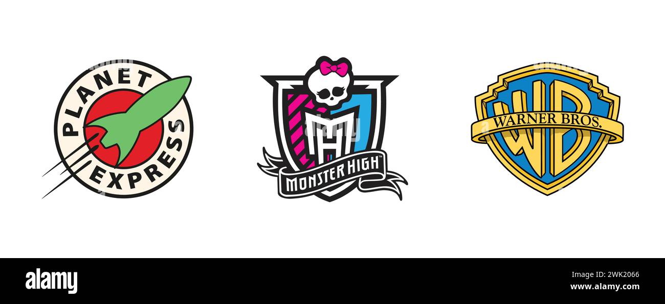 Warner Bros, Planet Express, Monster High. Collection de logos éditoriaux Arts et design. Illustration de Vecteur