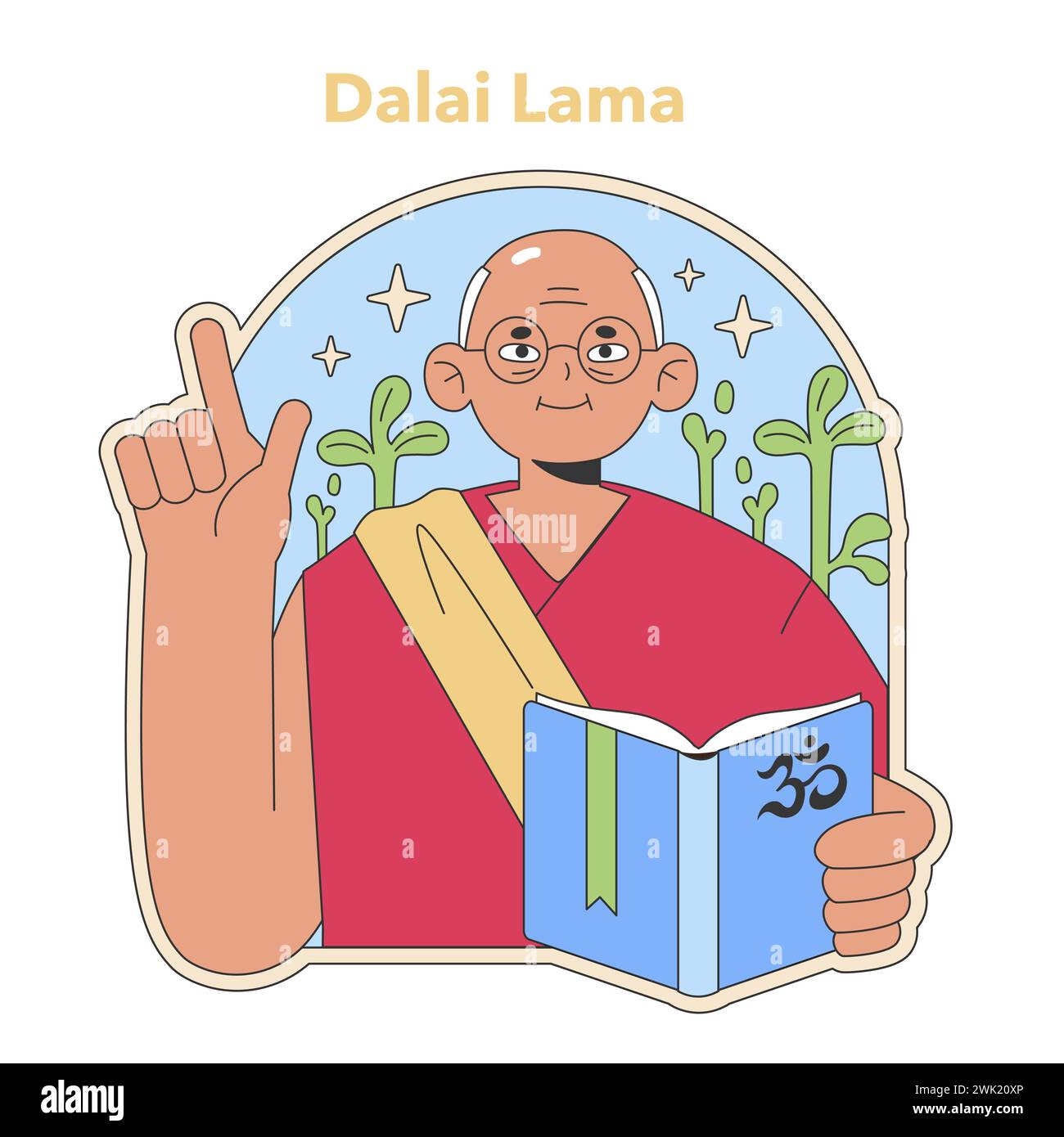 Illustration du Dalaï Lama. Chef spirituel partageant la sagesse, figure symbolique des enseignements bouddhistes. Illustration vectorielle plate. Illustration de Vecteur