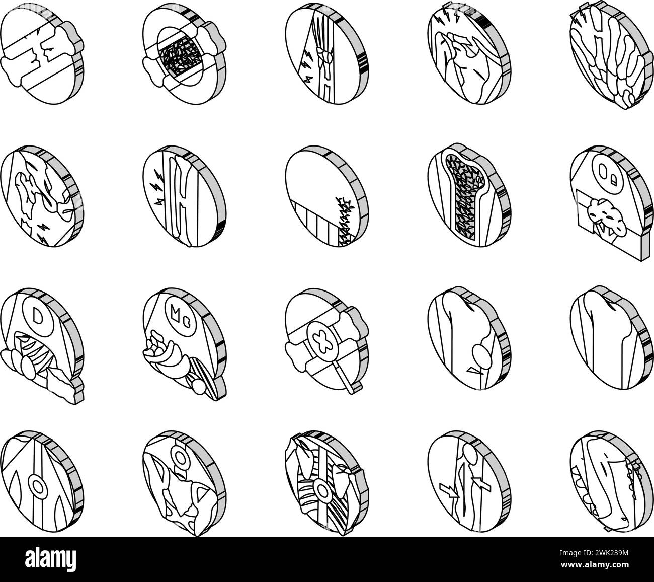 vecteur de jeu d'icônes isométriques de calcium de douleur osseuse d'ostéoporose Illustration de Vecteur