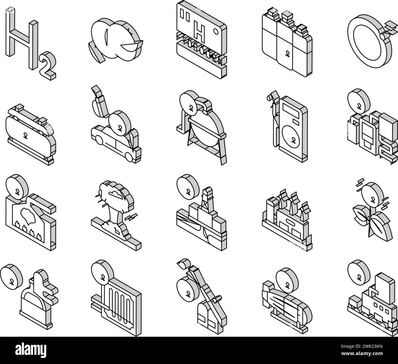 Vecteur de jeu d'icônes isométriques de collection d'industrie d'hydrogène Illustration de Vecteur