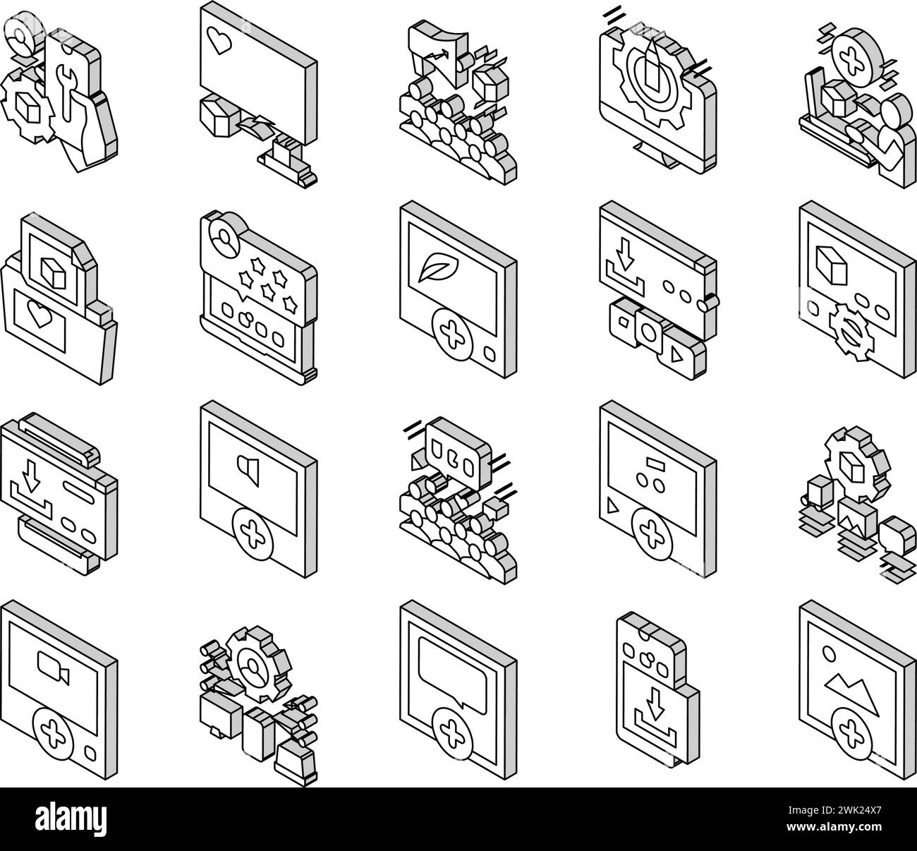 Collection de contenu généré par l'utilisateur icônes isométriques définir vecteur Illustration de Vecteur