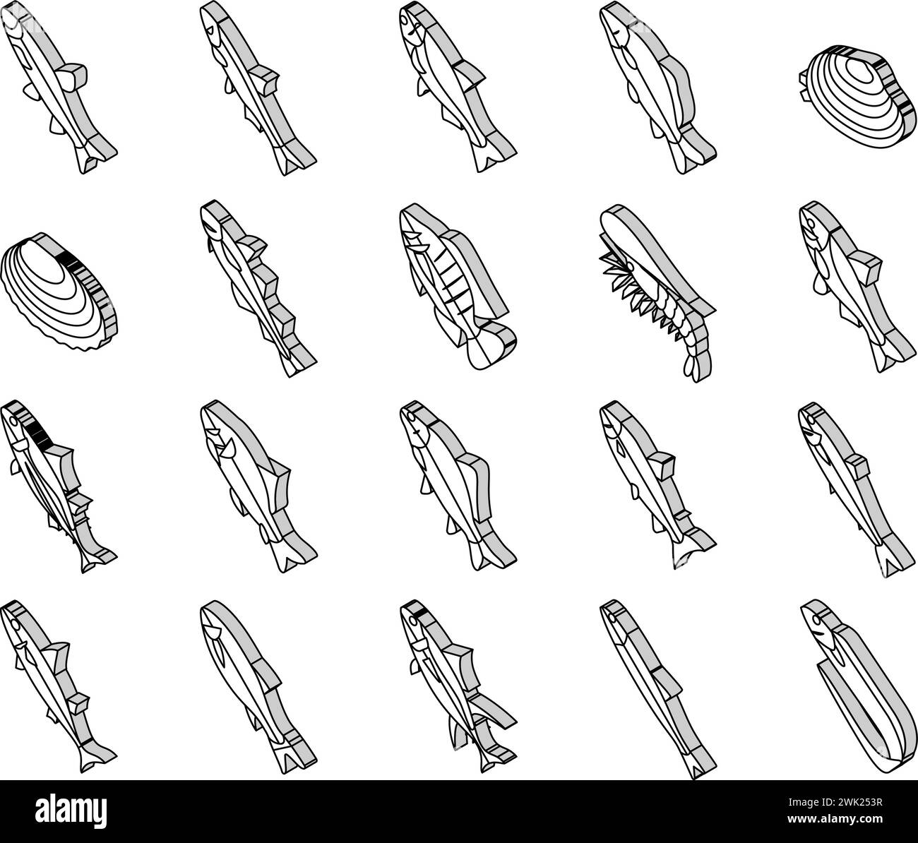 Vecteur d'ensemble d'icônes isométriques d'aquaculture de pêche commerciale Illustration de Vecteur
