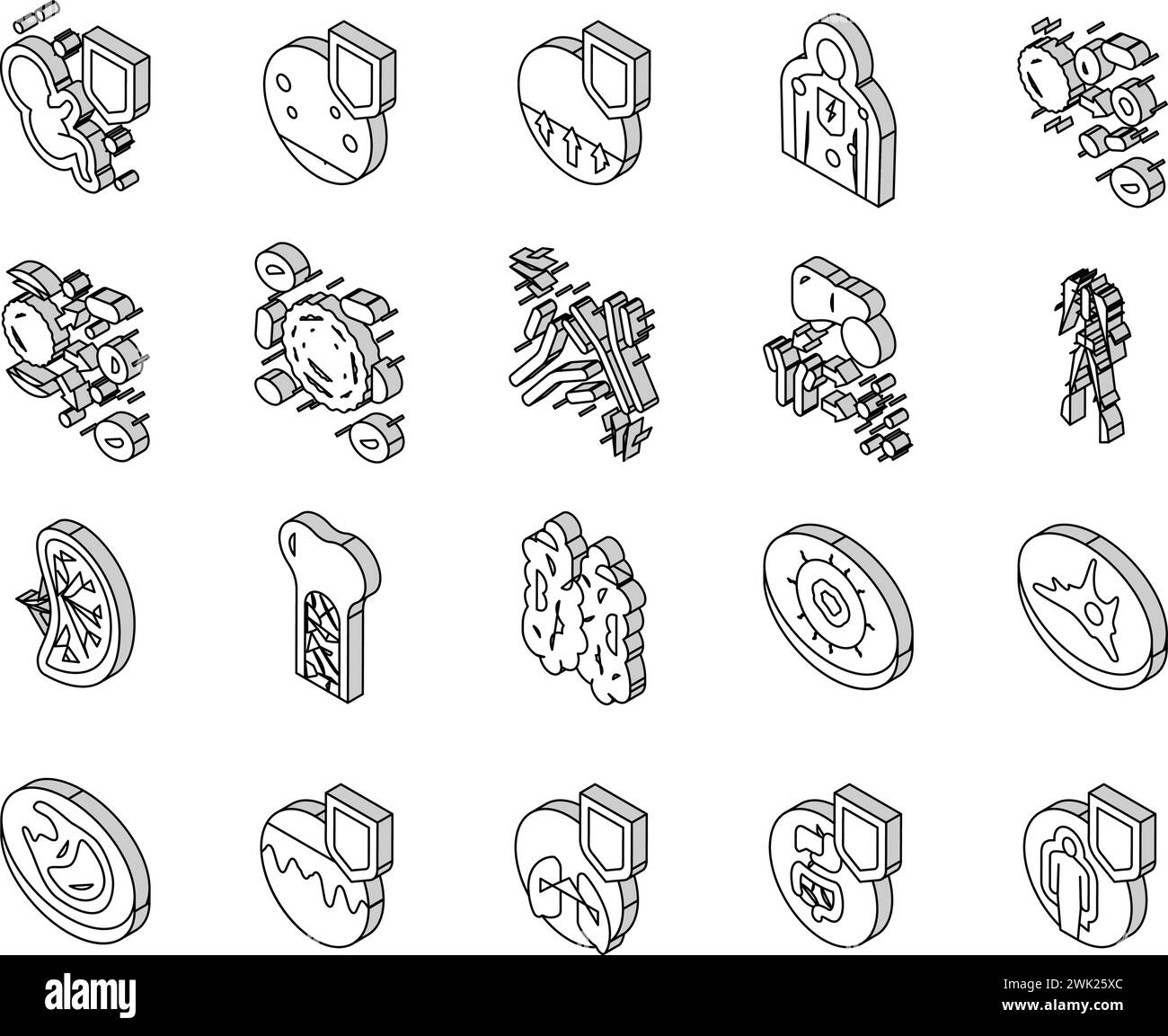 Vecteur d'ensemble d'icônes isométriques de la maladie du système immunitaire et de traitement Illustration de Vecteur