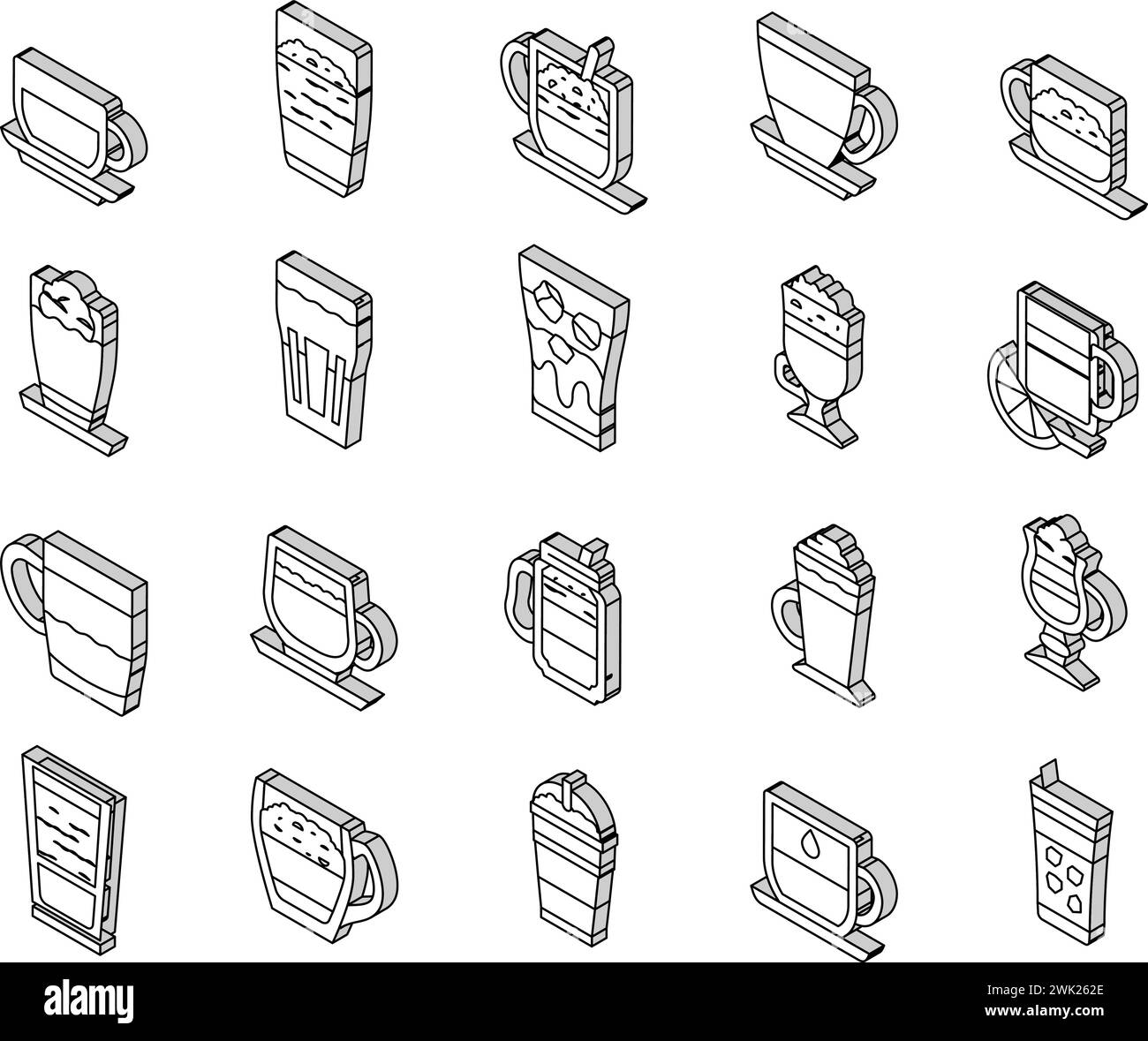 Types de café vecteur d'ensemble d'icônes isométriques de boisson matinale d'énergie Illustration de Vecteur