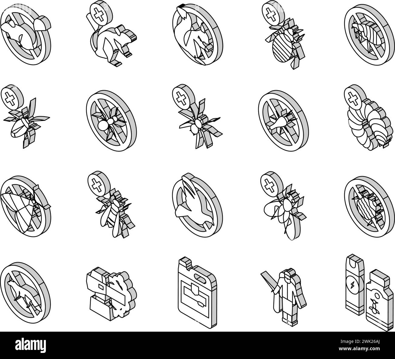 Vecteur de définition des icônes isométriques du traitement du service de lutte antiparasitaire Illustration de Vecteur