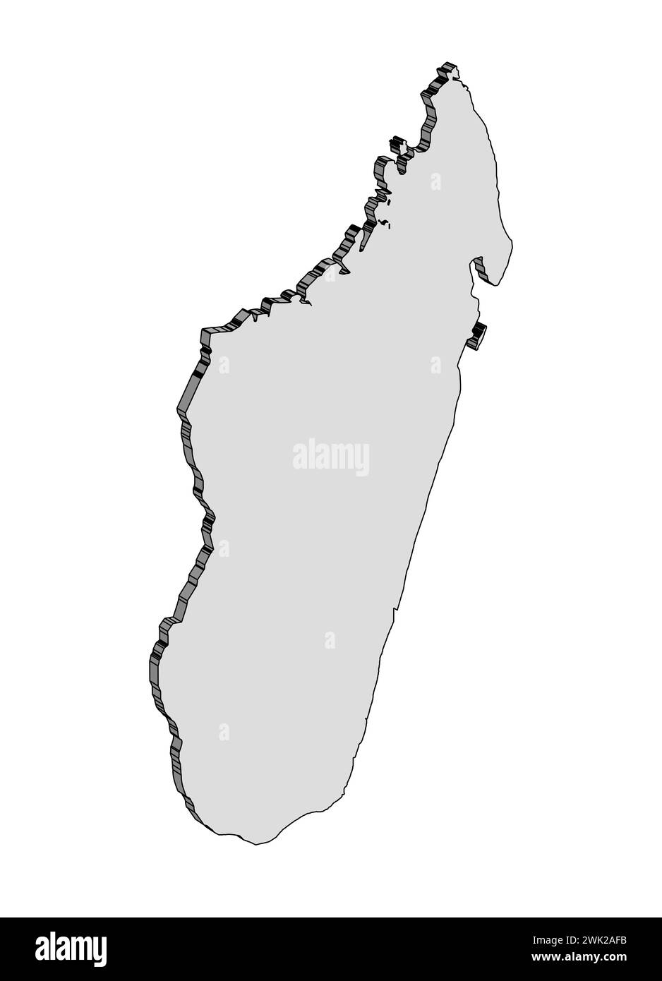 Madagascar carte de contour de silhouette 3D sur un fond blanc Banque D'Images