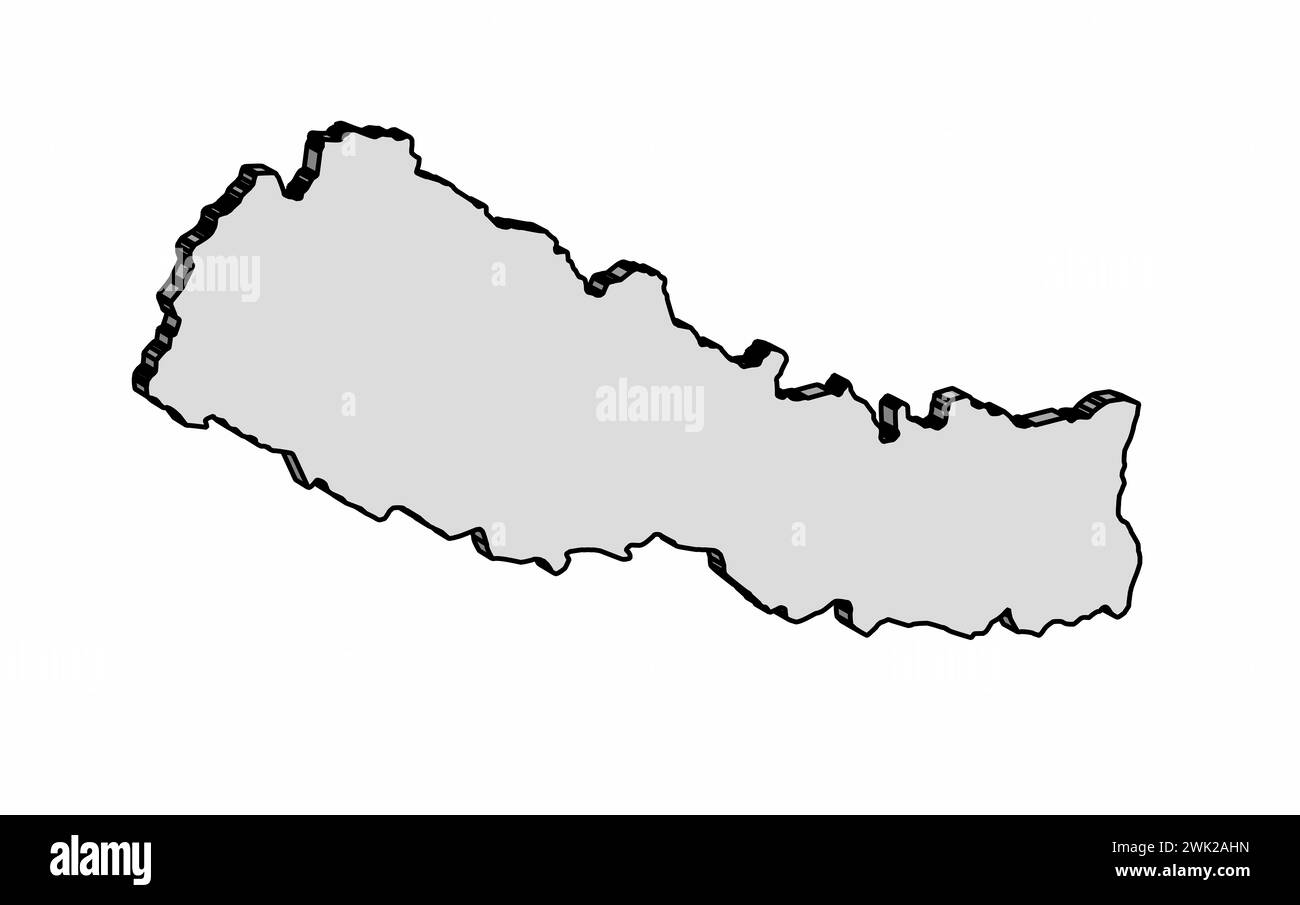 Népal carte de contour de silhouette de contour isolé 3D sur blanc Banque D'Images