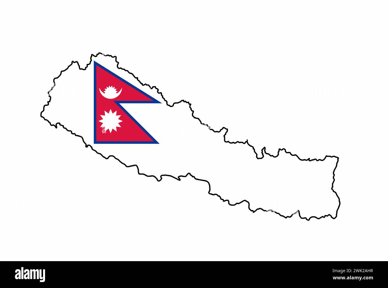 Népal carte de contour de silhouette de contour isolé avec le drapeau national encart Banque D'Images