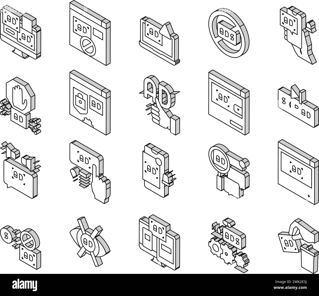 Aucune annonce publicitaire Free Collection icônes isométriques ensemble vecteur Illustration de Vecteur