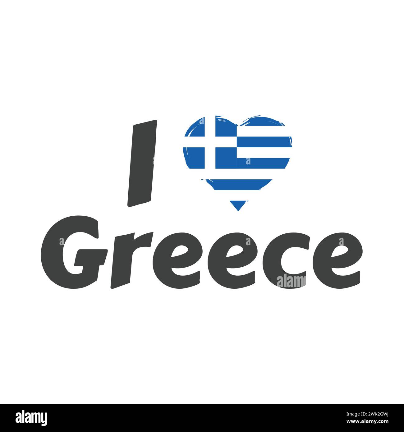 J'aime Grèce vecteur slogan avec coeur. Lettrage texte pour la conception du t-shirt. Illustration de Vecteur
