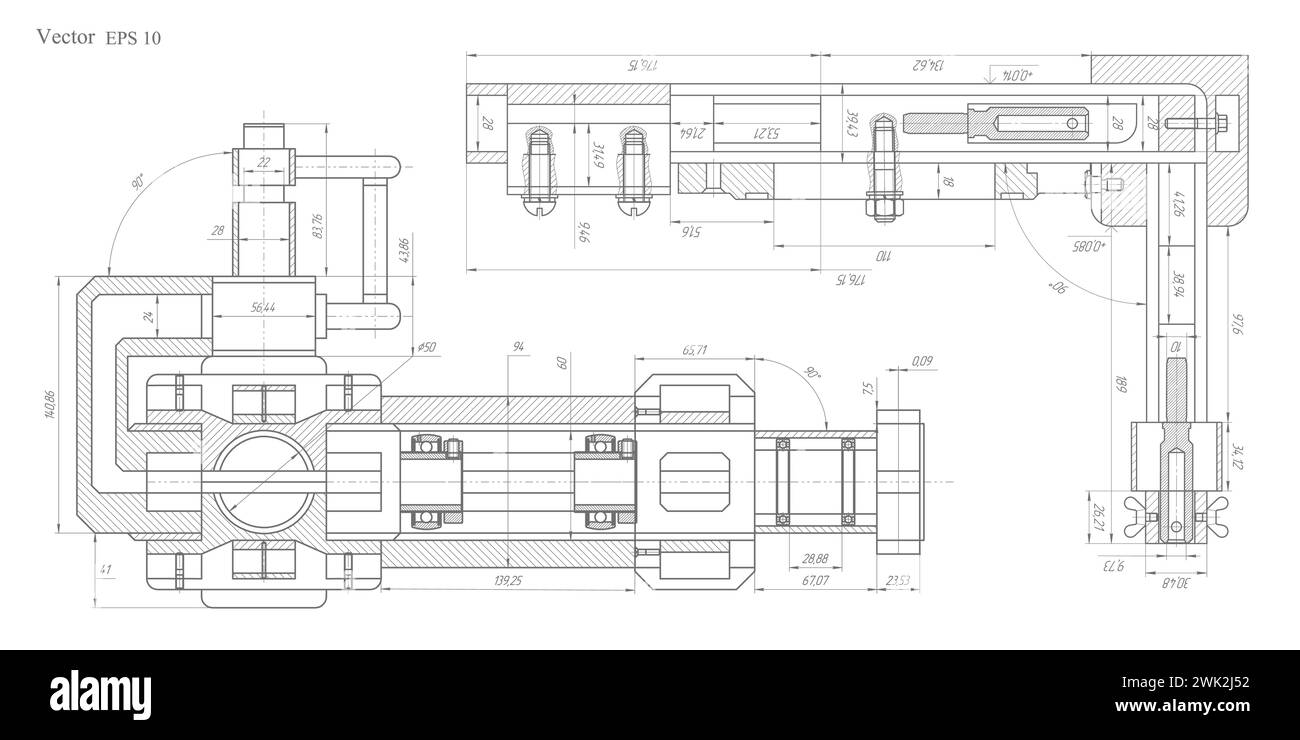 Fond de dessin technique .dessin de génie mécanique .pièces pour la construction industrielle. Illustration de Vecteur